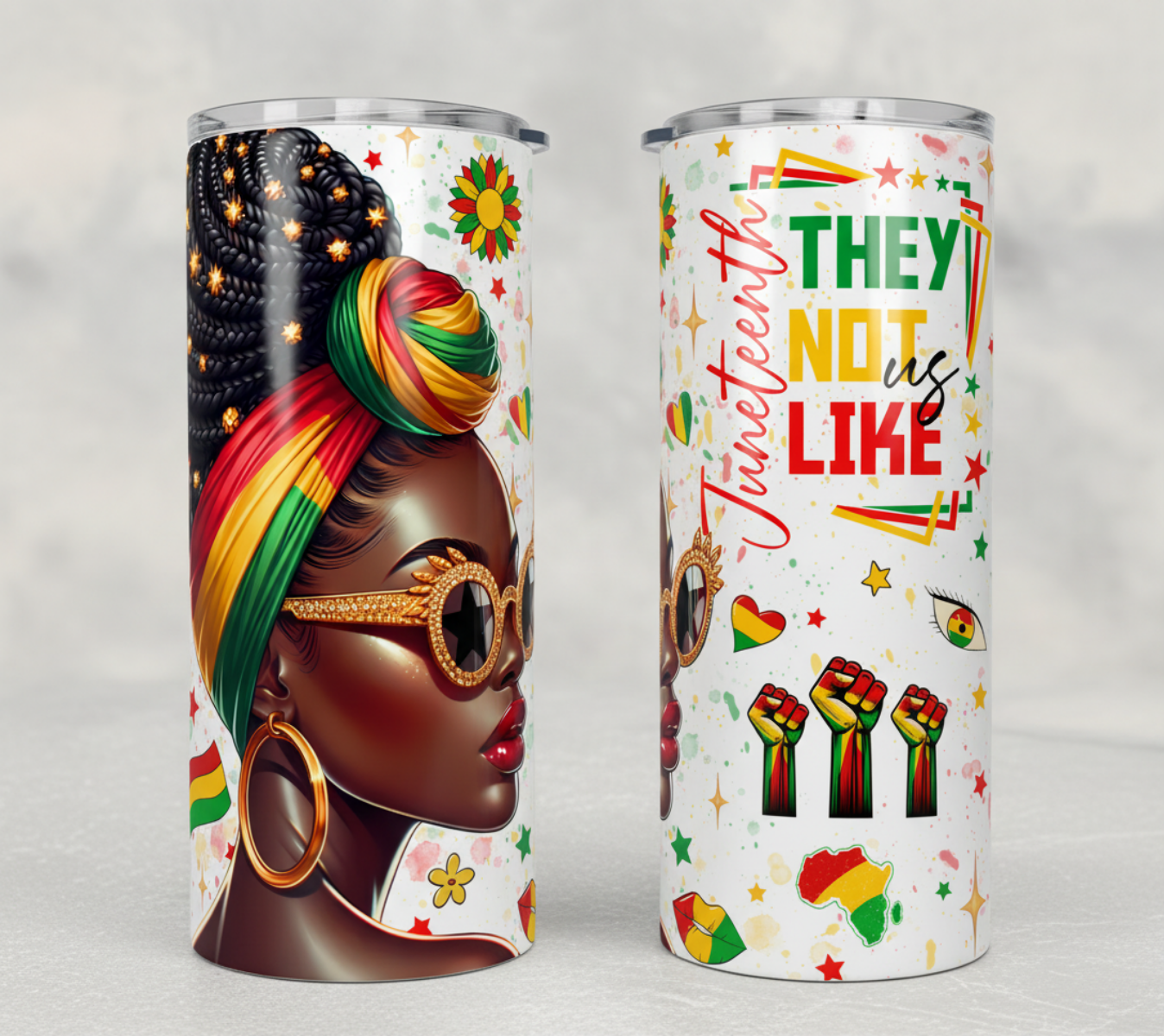 Juneteenth They Not Like Us 20oz Skinny Tumbler | Afro Queen Tumbler | Black Girl Magic Cup | African American Gift | Melanin Queen Drinkware  Description